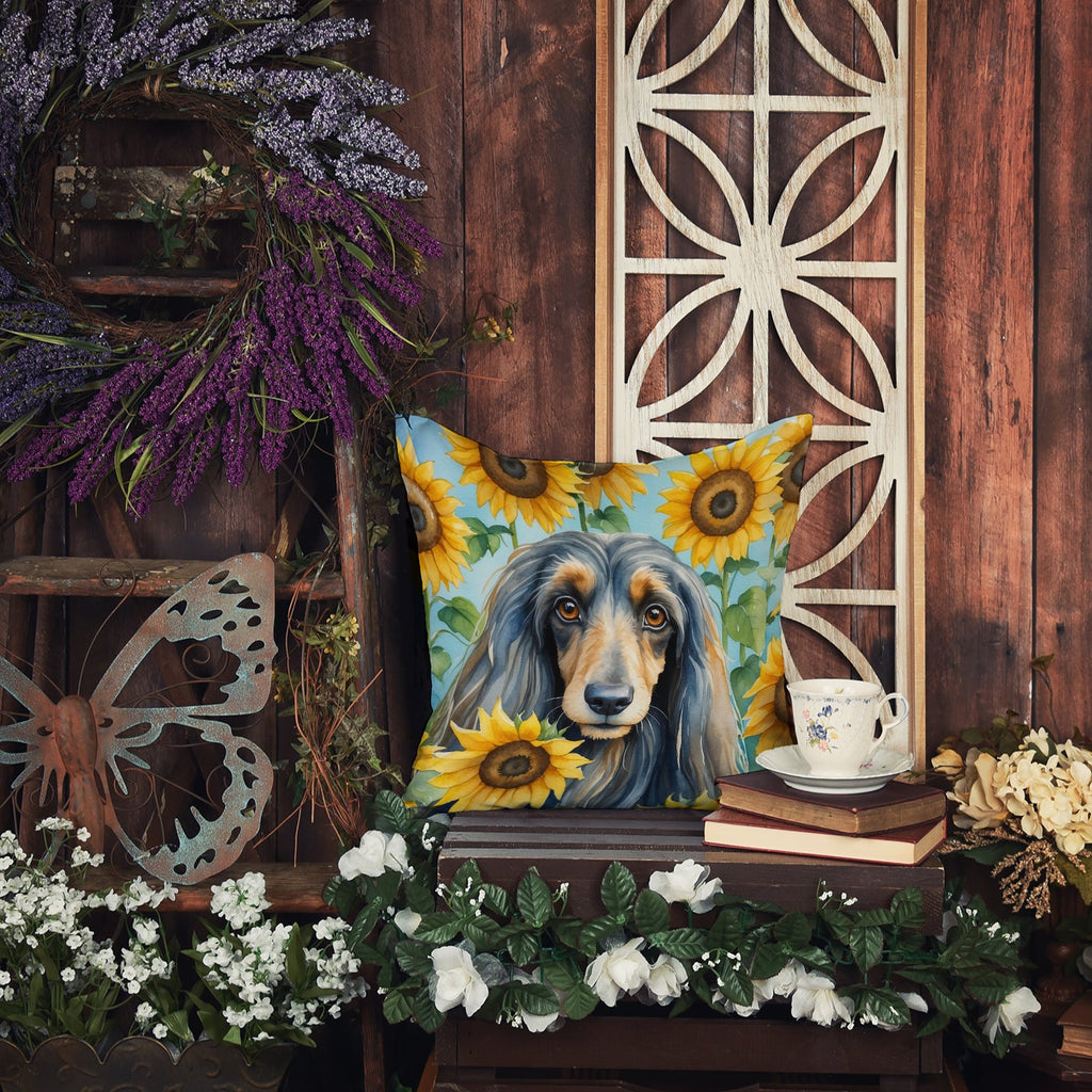 Afghan Hound in Sunflowers Decorative Throw Pillow 14x14 Indoor Outdoor Accent Cushion, Fabric Cover with Insert for Sofa, Bed, Porch & Living Room