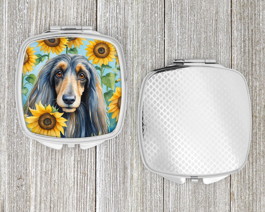 Afghan Hound in Sunflowers Compact Mirror Decorative Travel Makeup Mirror for Women Girls Gifts Pocket Makeup Mirror Folding Handheld