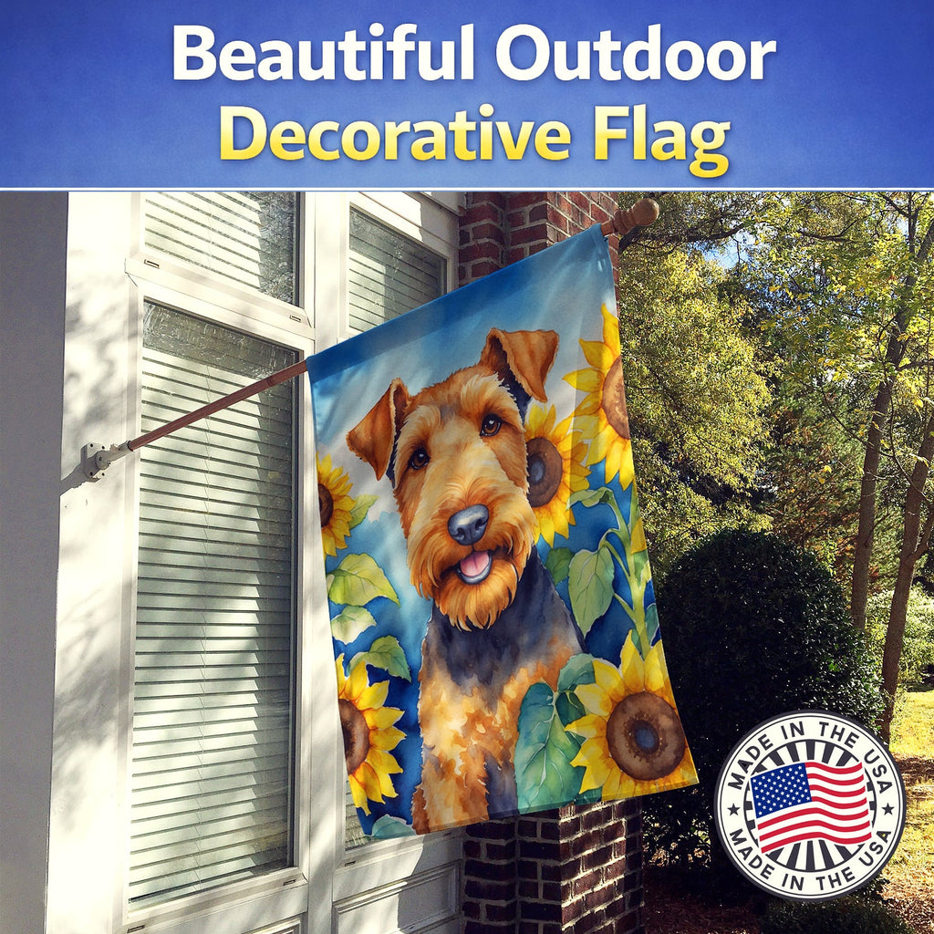 Airedale Terrier in Sunflowers House Flag 28x40 Porch Sleeve Pole Decorative Outside Yard Banner Artwork Wall Hanging, Polyester