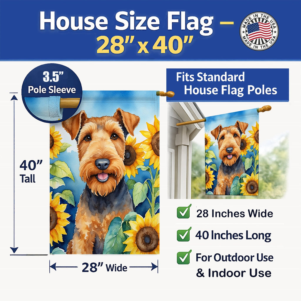 Airedale Terrier in Sunflowers House Flag 28x40 Porch Sleeve Pole Decorative Outside Yard Banner Artwork Wall Hanging, Polyester