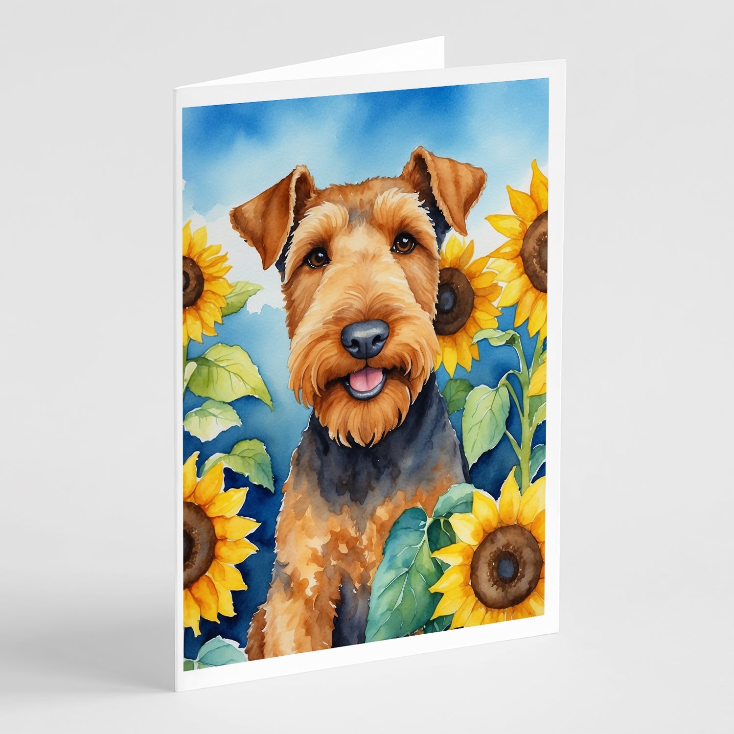 Airedale Terrier in Sunflowers Greeting Cards Pack of 8 Blank Cards with Envelopes Whimsical A7 Size 5x7
