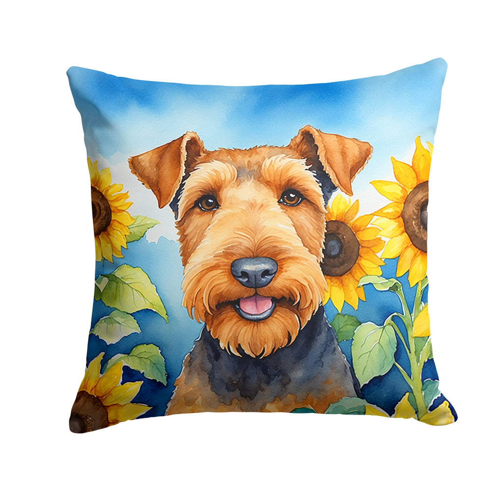Airedale Terrier in Sunflowers Decorative Throw Pillow 18x18 Indoor Outdoor Accent Cushion, Fabric Cover with Insert for Sofa, Bed, Porch & Living Room