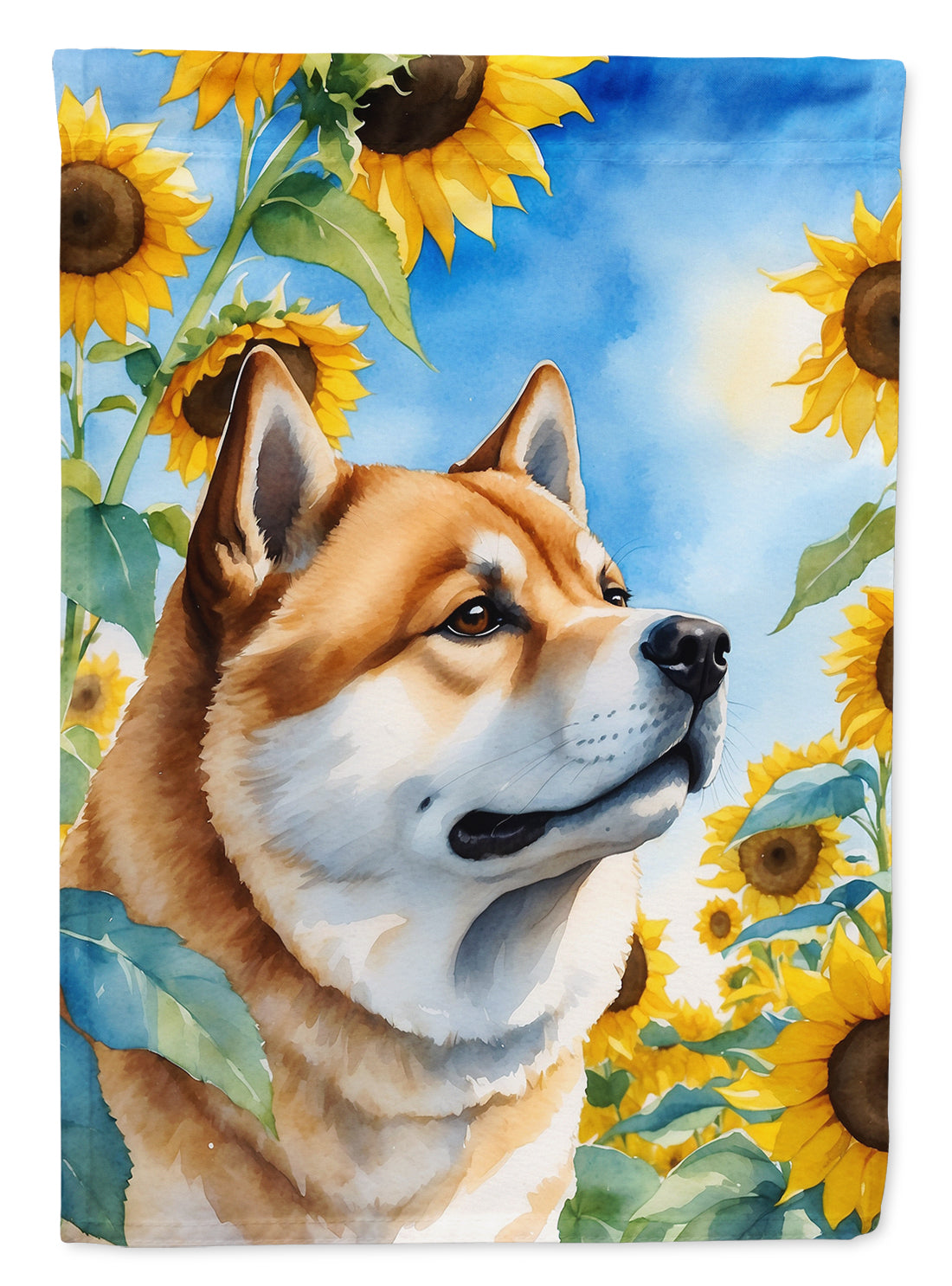 Akita in Sunflowers House Flag 28x40 Porch Sleeve Pole Decorative Outside Yard Banner Artwork Wall Hanging, Polyester