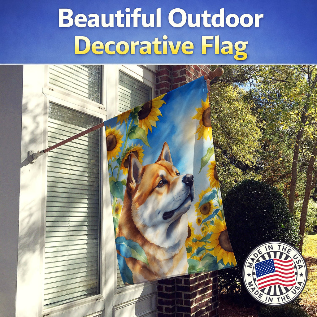 Akita in Sunflowers House Flag 28x40 Porch Sleeve Pole Decorative Outside Yard Banner Artwork Wall Hanging, Polyester