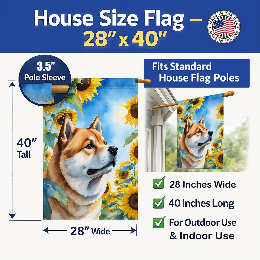 Akita in Sunflowers House Flag 28x40 Porch Sleeve Pole Decorative Outside Yard Banner Artwork Wall Hanging, Polyester