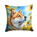 Akita in Sunflowers Decorative Throw Pillow 14x14 Indoor Outdoor Accent Cushion, Fabric Cover with Insert for Sofa, Bed, Porch & Living Room