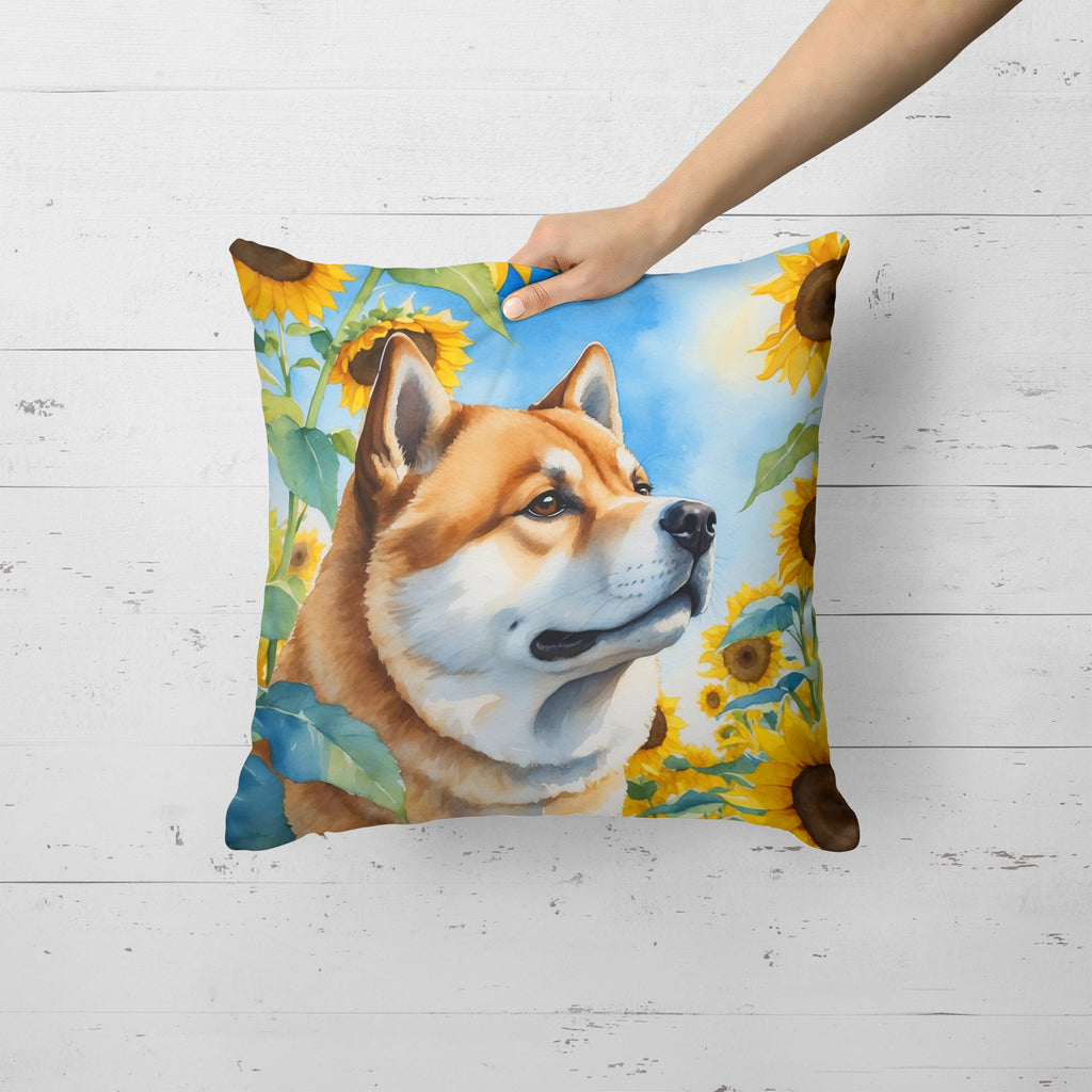 Akita in Sunflowers Decorative Throw Pillow 18x18 Indoor Outdoor Accent Cushion, Fabric Cover with Insert for Sofa, Bed, Porch & Living Room