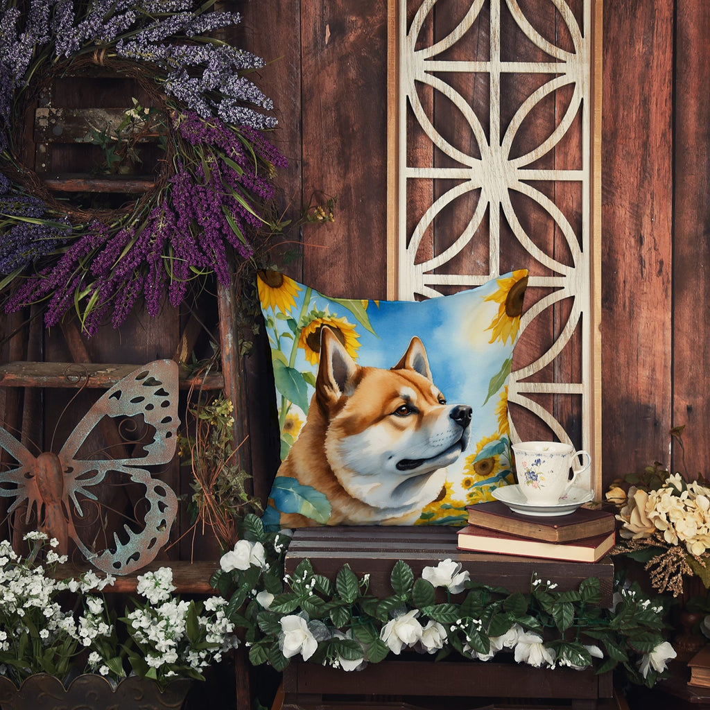 Akita in Sunflowers Decorative Throw Pillow 18x18 Indoor Outdoor Accent Cushion, Fabric Cover with Insert for Sofa, Bed, Porch & Living Room