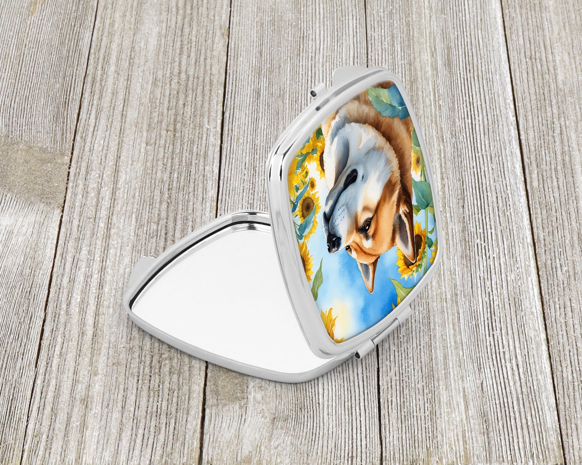 Akita in Sunflowers Compact Mirror Decorative Travel Makeup Mirror for Women Girls Gifts Pocket Makeup Mirror Folding Handheld