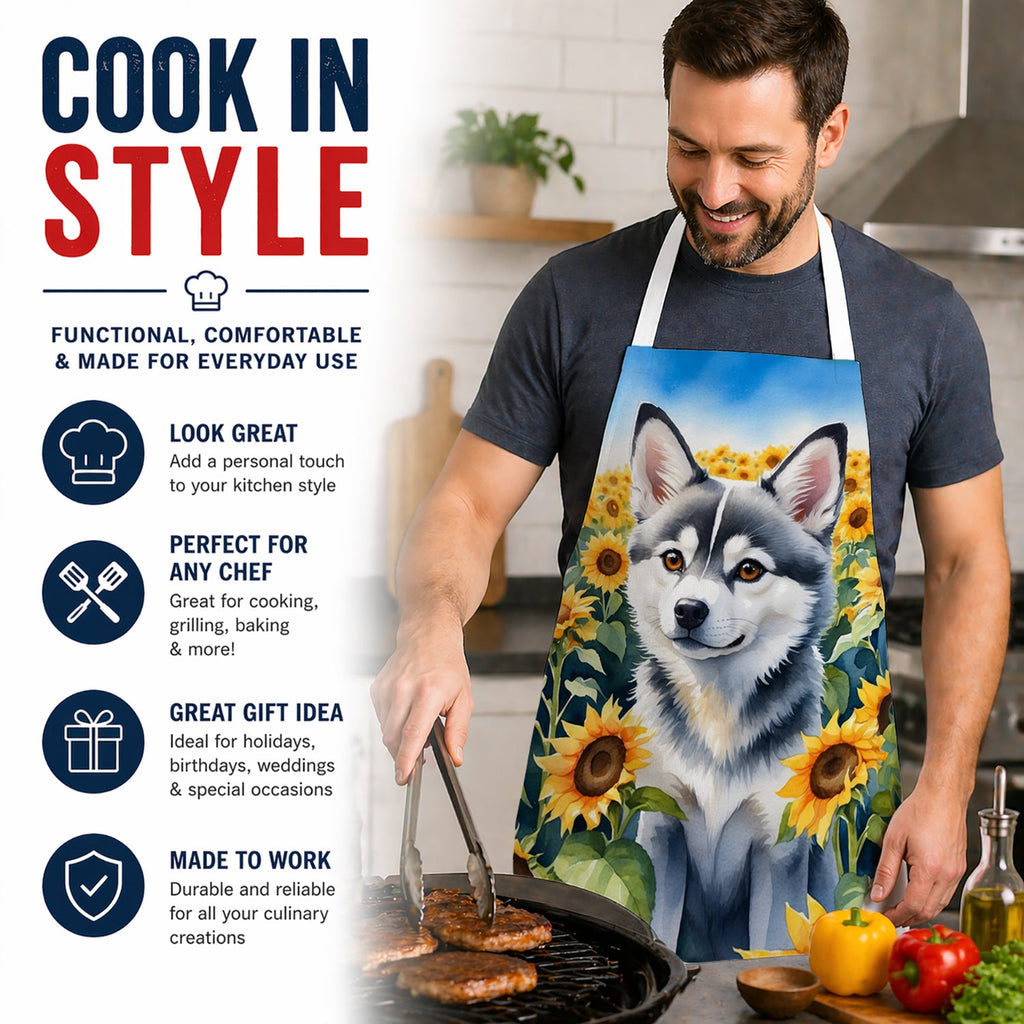 Alaskan Klee Kai in Sunflowers Apron Cooking Kitchen Server Baking Crafts Gardening for Adult Women Men, Unisex, Large, Multicolor
