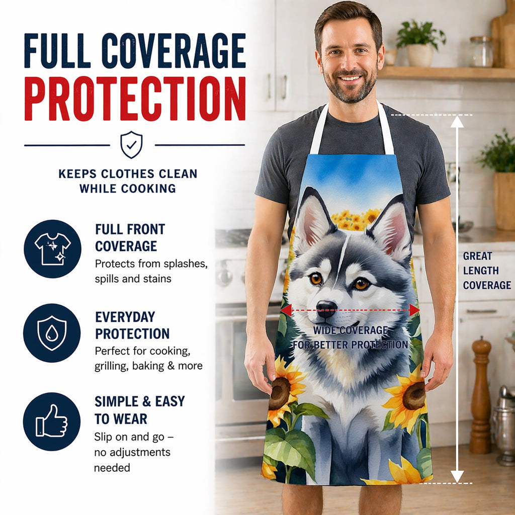Alaskan Klee Kai in Sunflowers Apron Cooking Kitchen Server Baking Crafts Gardening for Adult Women Men, Unisex, Large, Multicolor