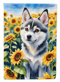 Alaskan Klee Kai in Sunflowers House Flag 28x40 Porch Sleeve Pole Decorative Outside Yard Banner Artwork Wall Hanging, Polyester