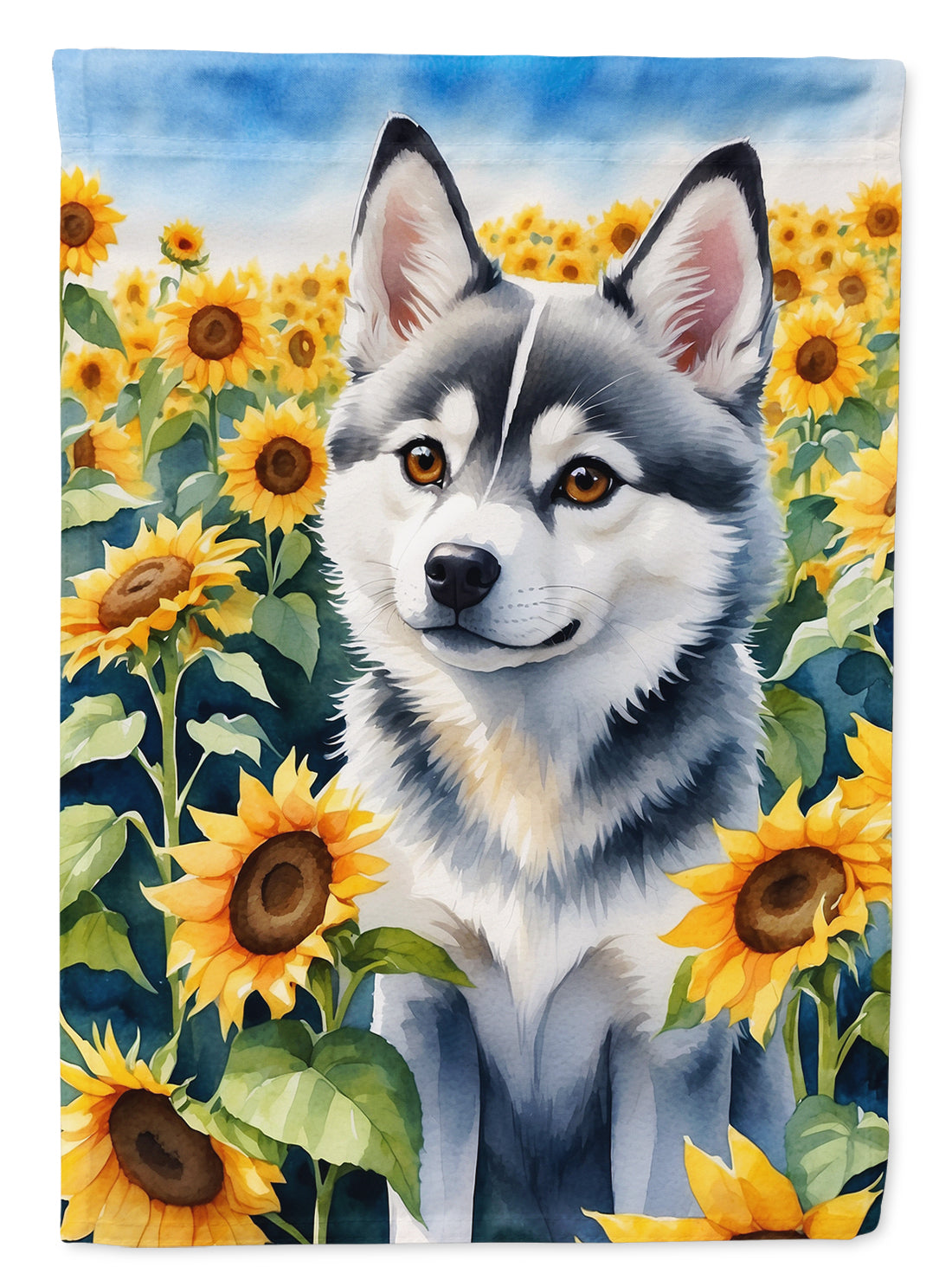 Alaskan Klee Kai in Sunflowers House Flag 28x40 Porch Sleeve Pole Decorative Outside Yard Banner Artwork Wall Hanging, Polyester