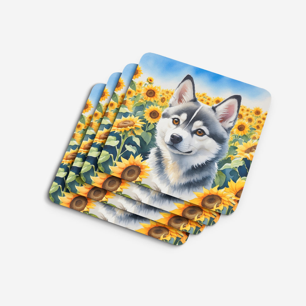 Alaskan Klee Kai in Sunflowers Foam Coasters Set of 4 Cup Coasters for Indoor Outdoor, Tabletop Protection, Anti Slip, Mouse pad Material