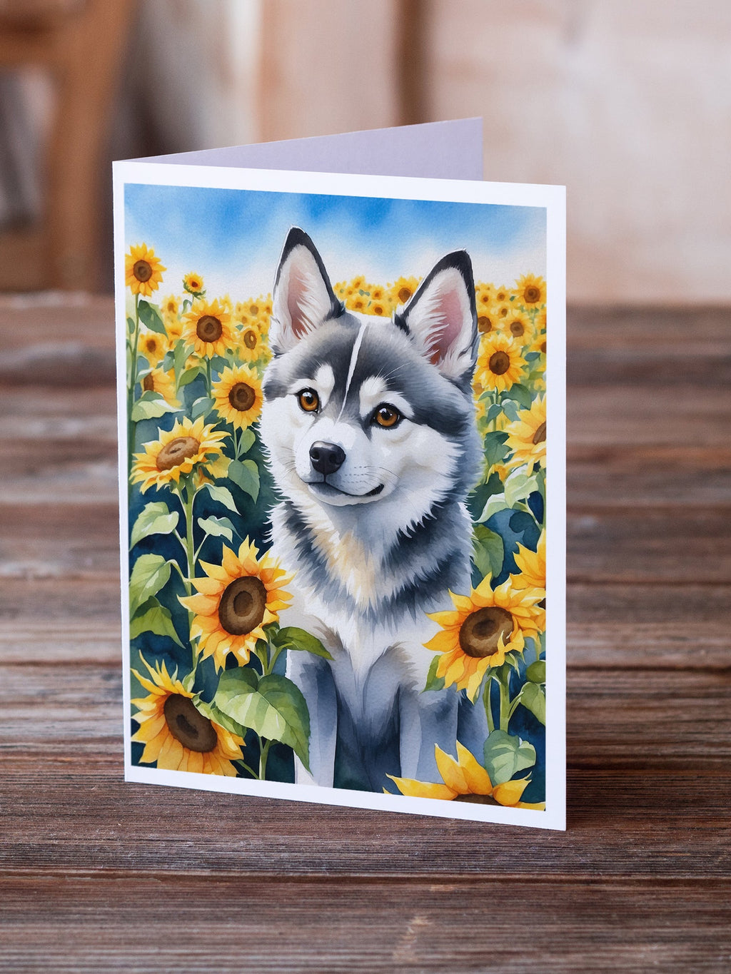 Alaskan Klee Kai in Sunflowers Greeting Cards Pack of 8 Blank Cards with Envelopes Whimsical A7 Size 5x7