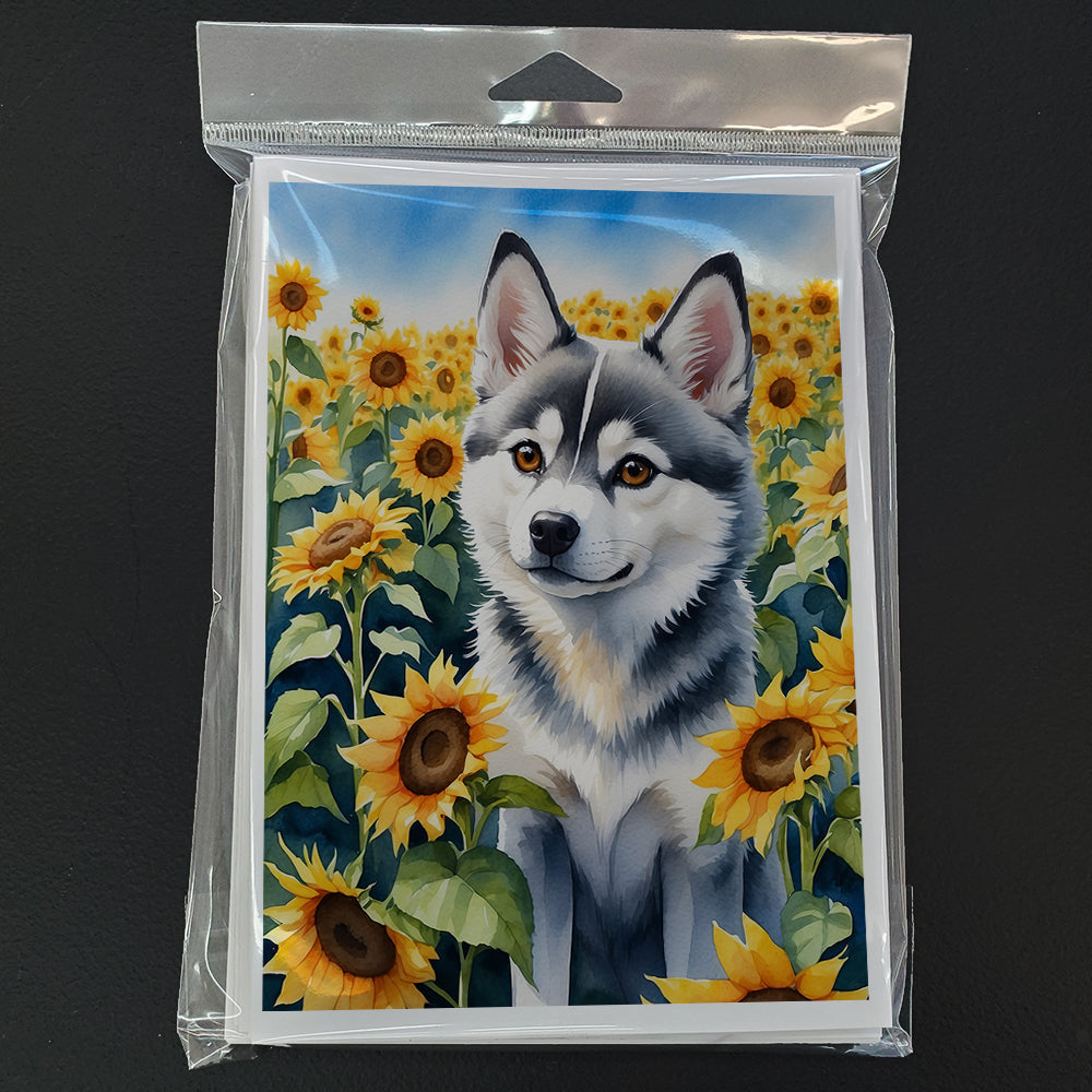 Alaskan Klee Kai in Sunflowers Greeting Cards Pack of 8 Blank Cards with Envelopes Whimsical A7 Size 5x7