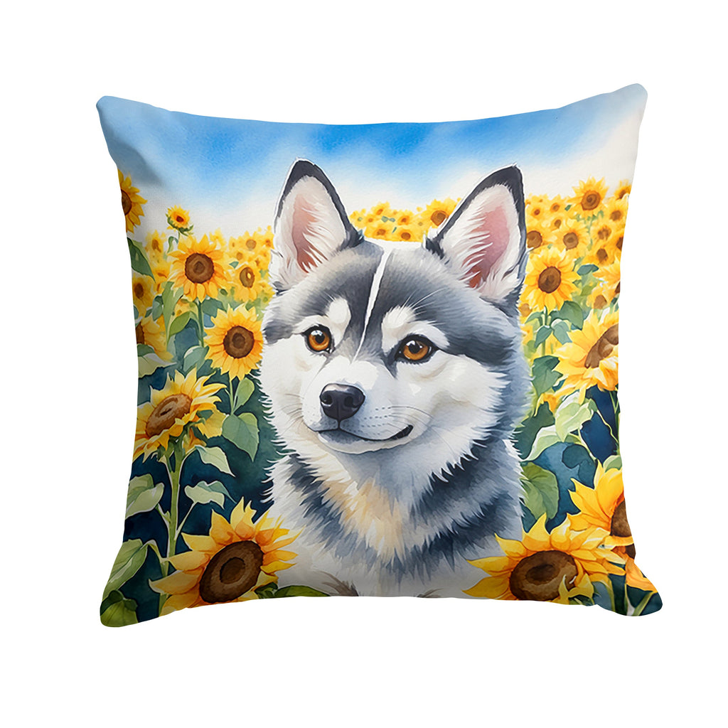 Alaskan Klee Kai in Sunflowers Decorative Throw Pillow 18x18 Indoor Outdoor Accent Cushion, Fabric Cover with Insert for Sofa, Bed, Porch & Living Room