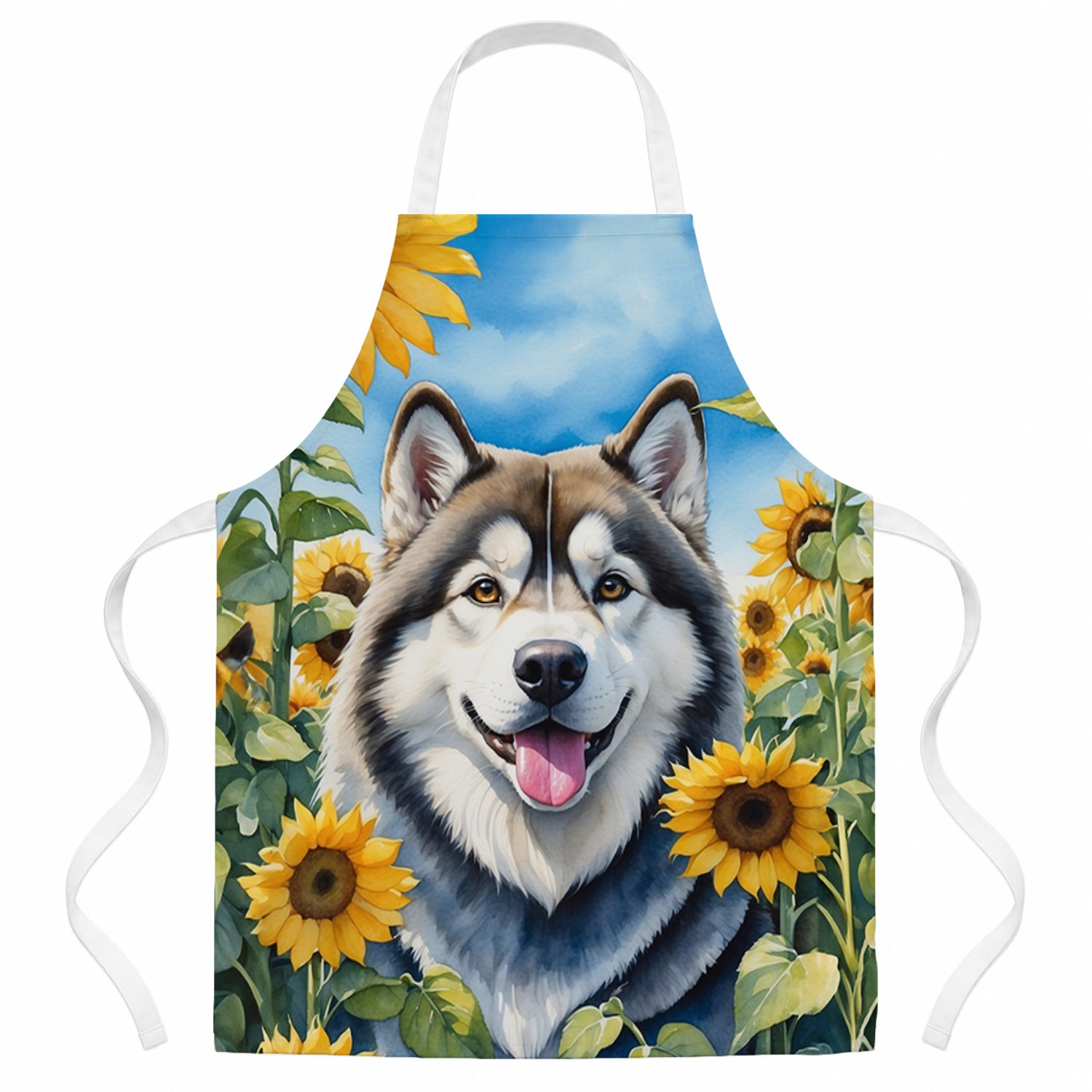 Alaskan Malamute in Sunflowers Apron Cooking Kitchen Server Baking Crafts Gardening for Adult Women Men, Unisex, Large, Multicolor