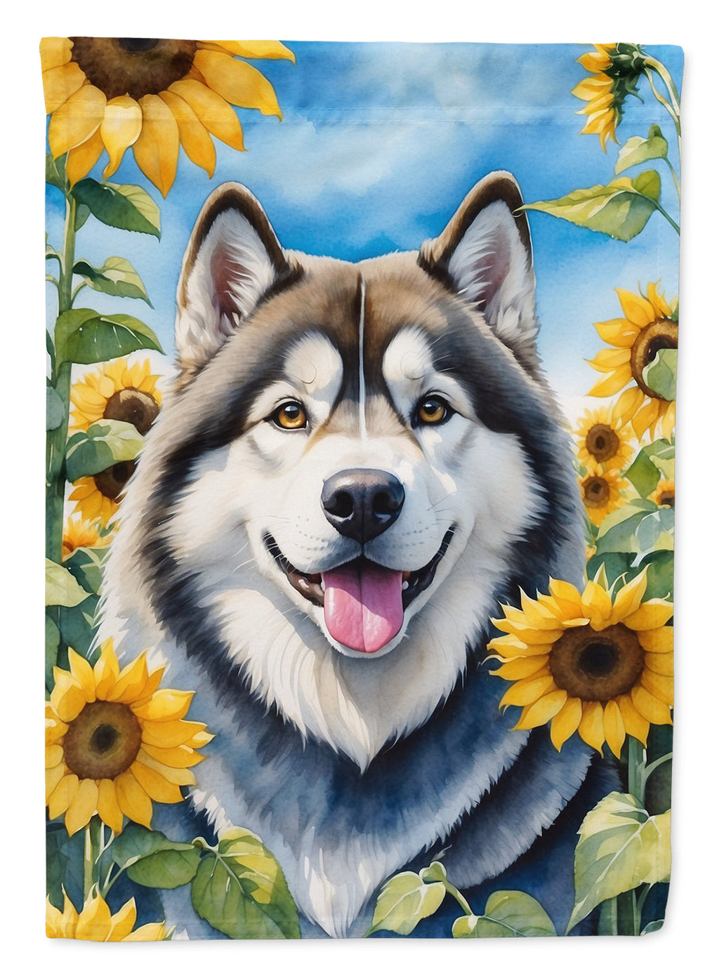 Alaskan Malamute in Sunflowers House Flag 28x40 Porch Sleeve Pole Decorative Outside Yard Banner Artwork Wall Hanging, Polyester