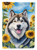 Alaskan Malamute in Sunflowers House Flag 28x40 Porch Sleeve Pole Decorative Outside Yard Banner Artwork Wall Hanging, Polyester