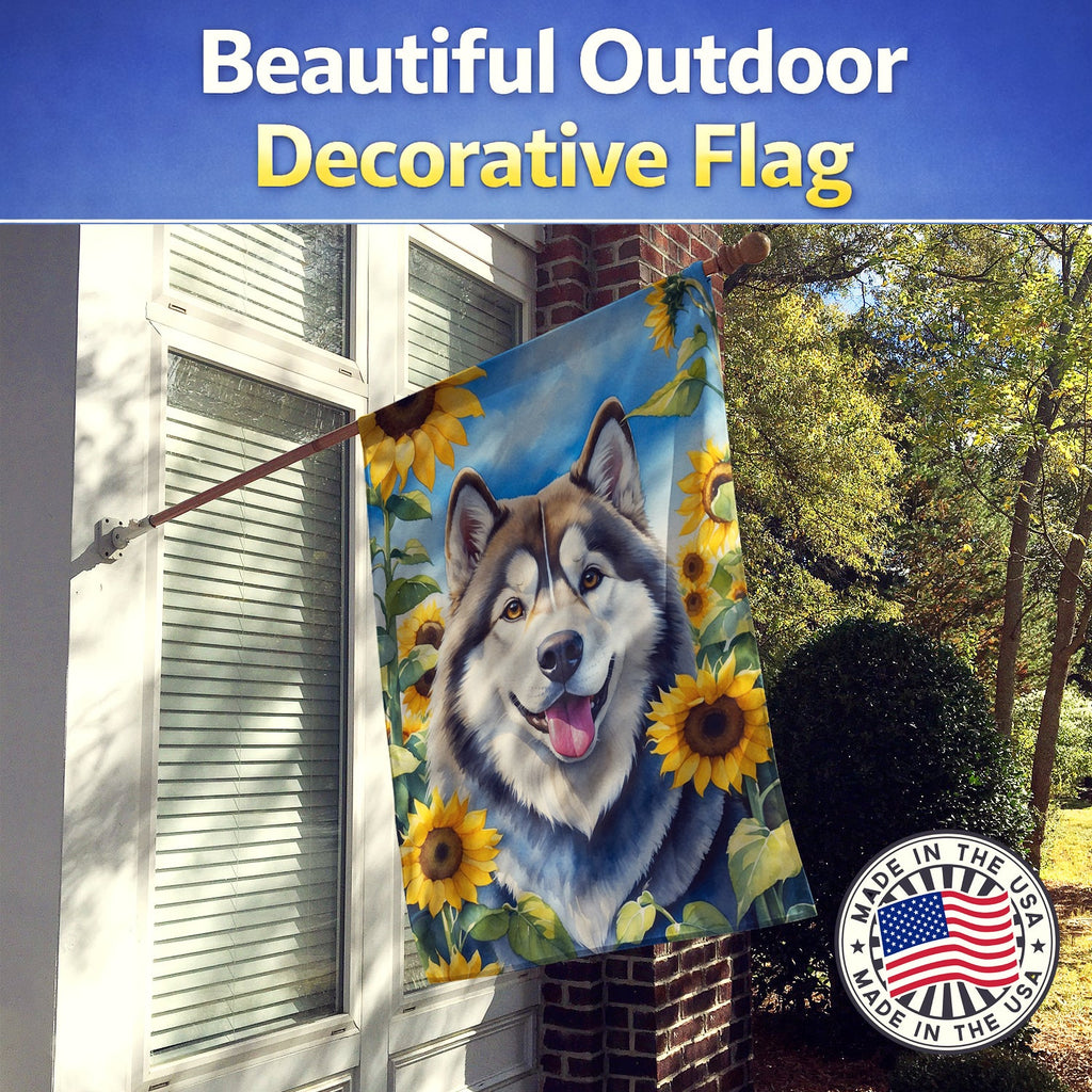 Alaskan Malamute in Sunflowers House Flag 28x40 Porch Sleeve Pole Decorative Outside Yard Banner Artwork Wall Hanging, Polyester