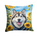 Alaskan Malamute in Sunflowers Decorative Throw Pillow 14x14 Indoor Outdoor Accent Cushion, Fabric Cover with Insert for Sofa, Bed, Porch & Living Room