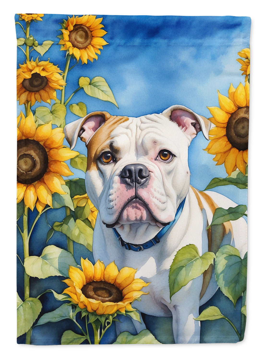 American Bulldog in Sunflowers House Flag 28x40 Porch Sleeve Pole Decorative Outside Yard Banner Artwork Wall Hanging, Polyester