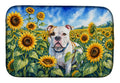 American Bulldog in Sunflowers Dish Drying Mat Absorbent Dish Drying Mat Pad for Kitchen Counter Dish Drainer Mat for Countertop, 14 x 21", Multicolor
