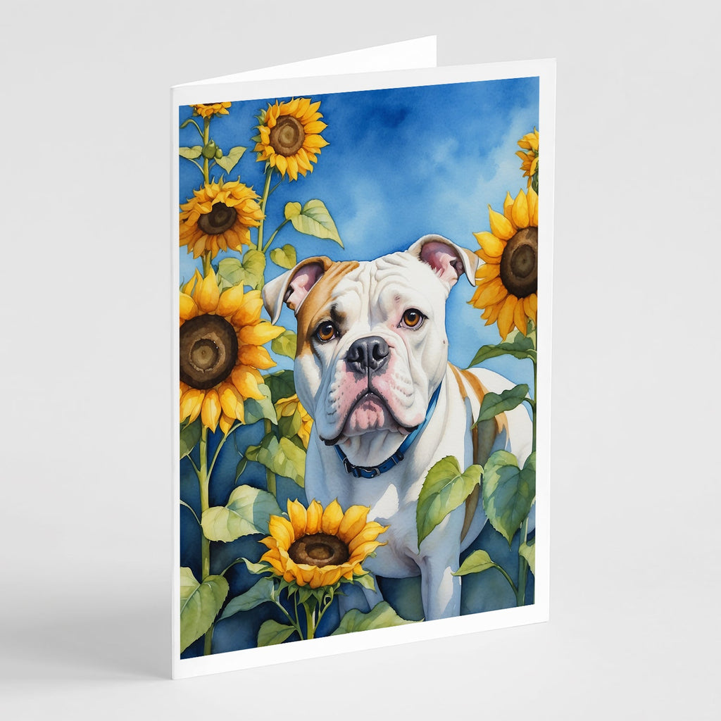American Bulldog in Sunflowers Greeting Cards Pack of 8 Blank Cards with Envelopes Whimsical A7 Size 5x7