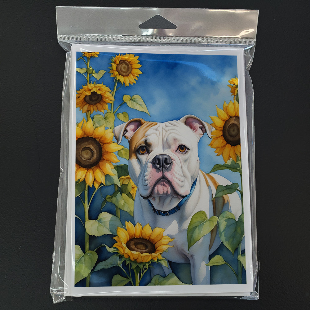 American Bulldog in Sunflowers Greeting Cards Pack of 8 Blank Cards with Envelopes Whimsical A7 Size 5x7