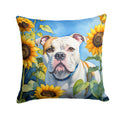 American Bulldog in Sunflowers Decorative Throw Pillow 14x14 Indoor Outdoor Accent Cushion, Fabric Cover with Insert for Sofa, Bed, Porch & Living Room
