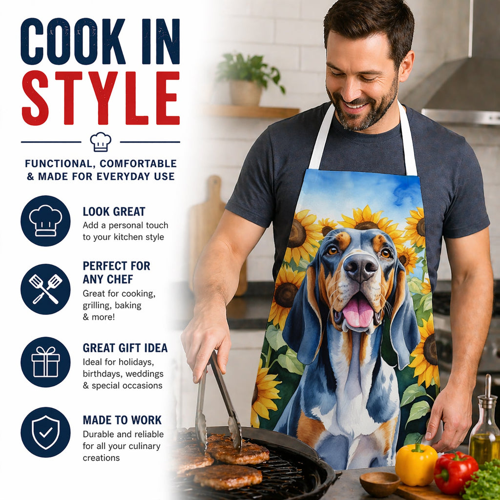 American English Coonhound in Sunflowers Apron Cooking Kitchen Server Baking Crafts Gardening for Adult Women Men, Unisex, Large, Multicolor