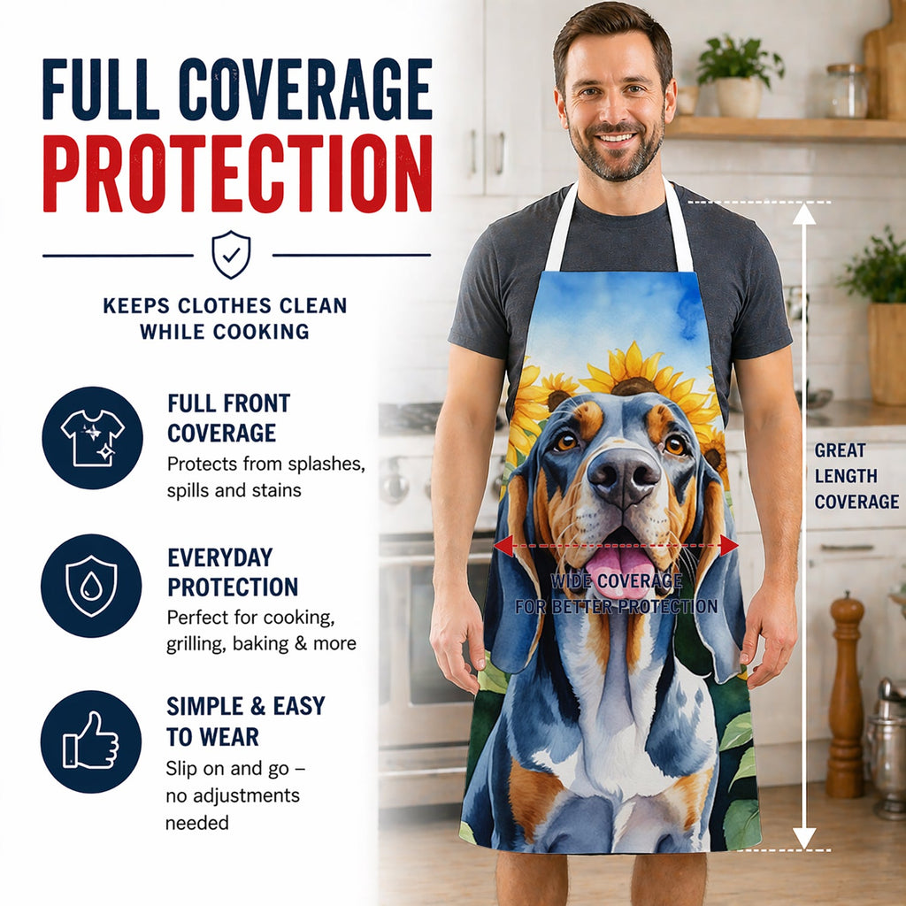 American English Coonhound in Sunflowers Apron Cooking Kitchen Server Baking Crafts Gardening for Adult Women Men, Unisex, Large, Multicolor