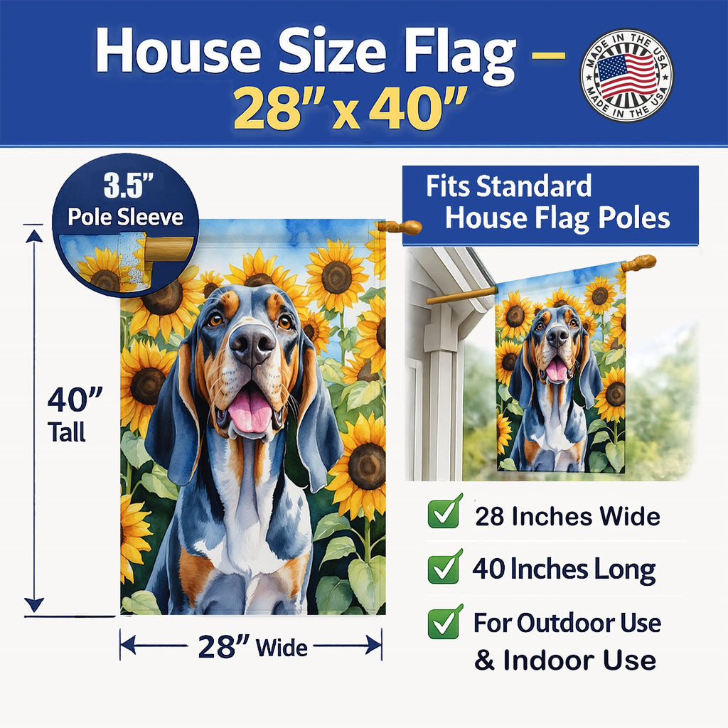 American English Coonhound in Sunflowers House Flag 28x40 Porch Sleeve Pole Decorative Outside Yard Banner Artwork Wall Hanging, Polyester