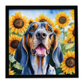 American English Coonhound in Sunflowers Framed Metal Print Bathroom, Kitchen, Office, Home Decor Wall Art Ready to Hang, Square, 8X8