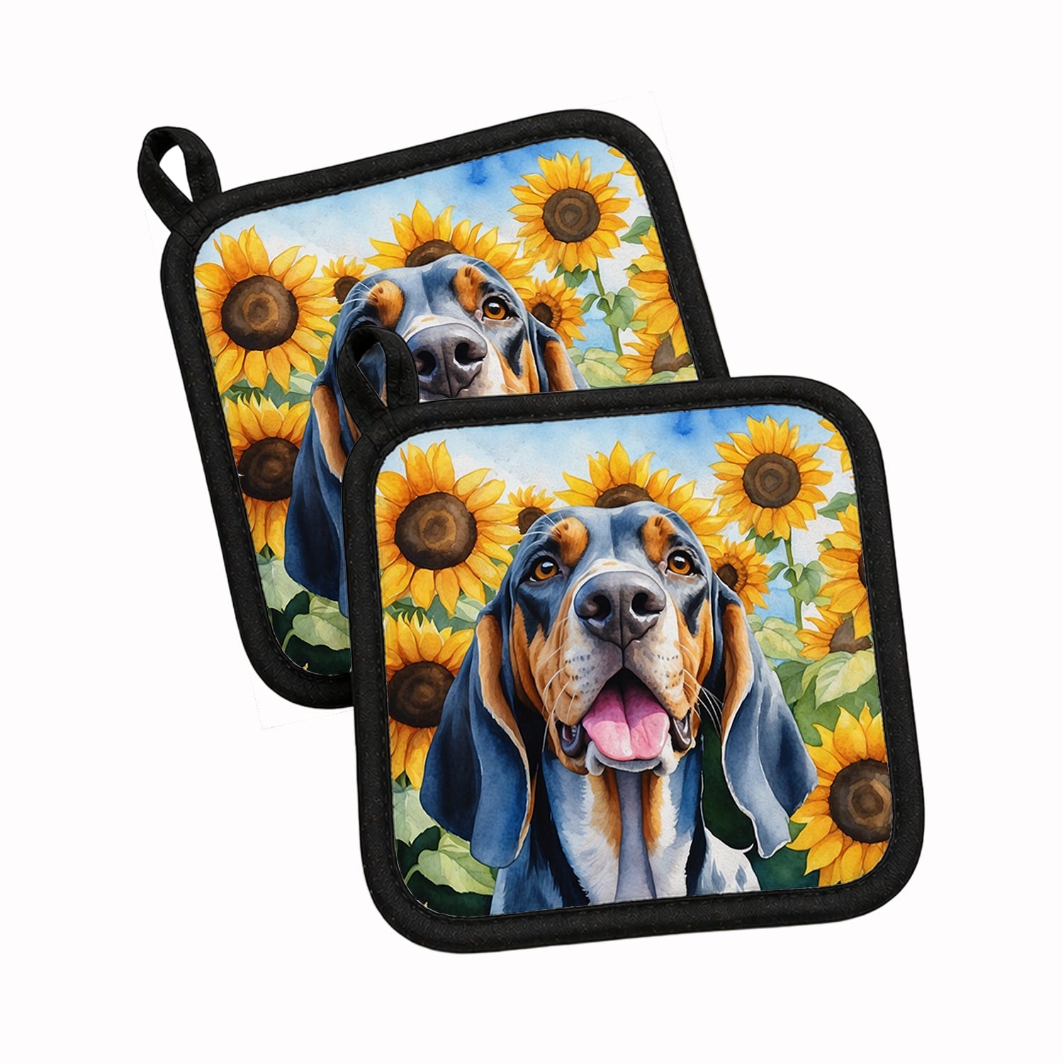 American English Coonhound in Sunflowers Pot Holder Set of 2 Heat Resistant Quilted Hot Pads 7.5 x 7.5 Inch, Insulated Kitchen Trivets for Cooking & Baking