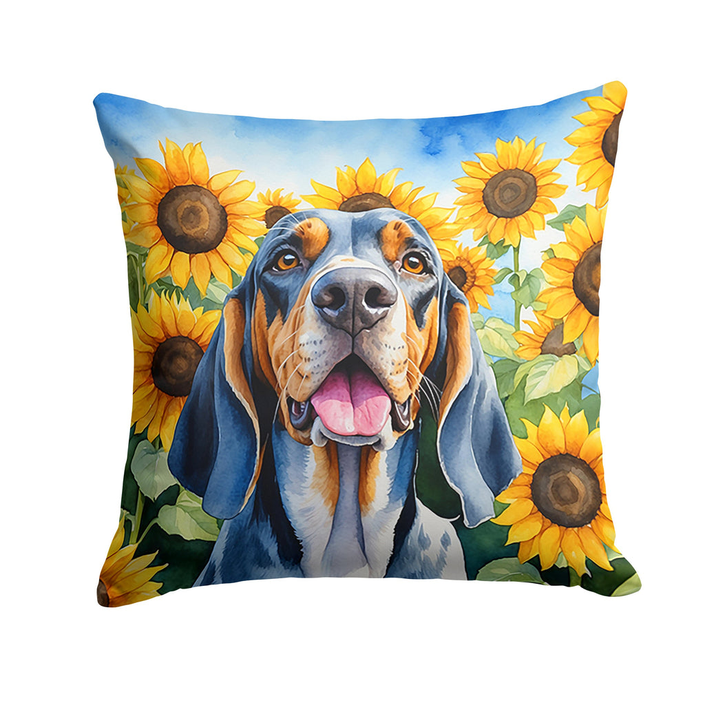 American English Coonhound in Sunflowers Decorative Throw Pillow 14x14 Indoor Outdoor Accent Cushion, Fabric Cover with Insert for Sofa, Bed, Porch & Living Room