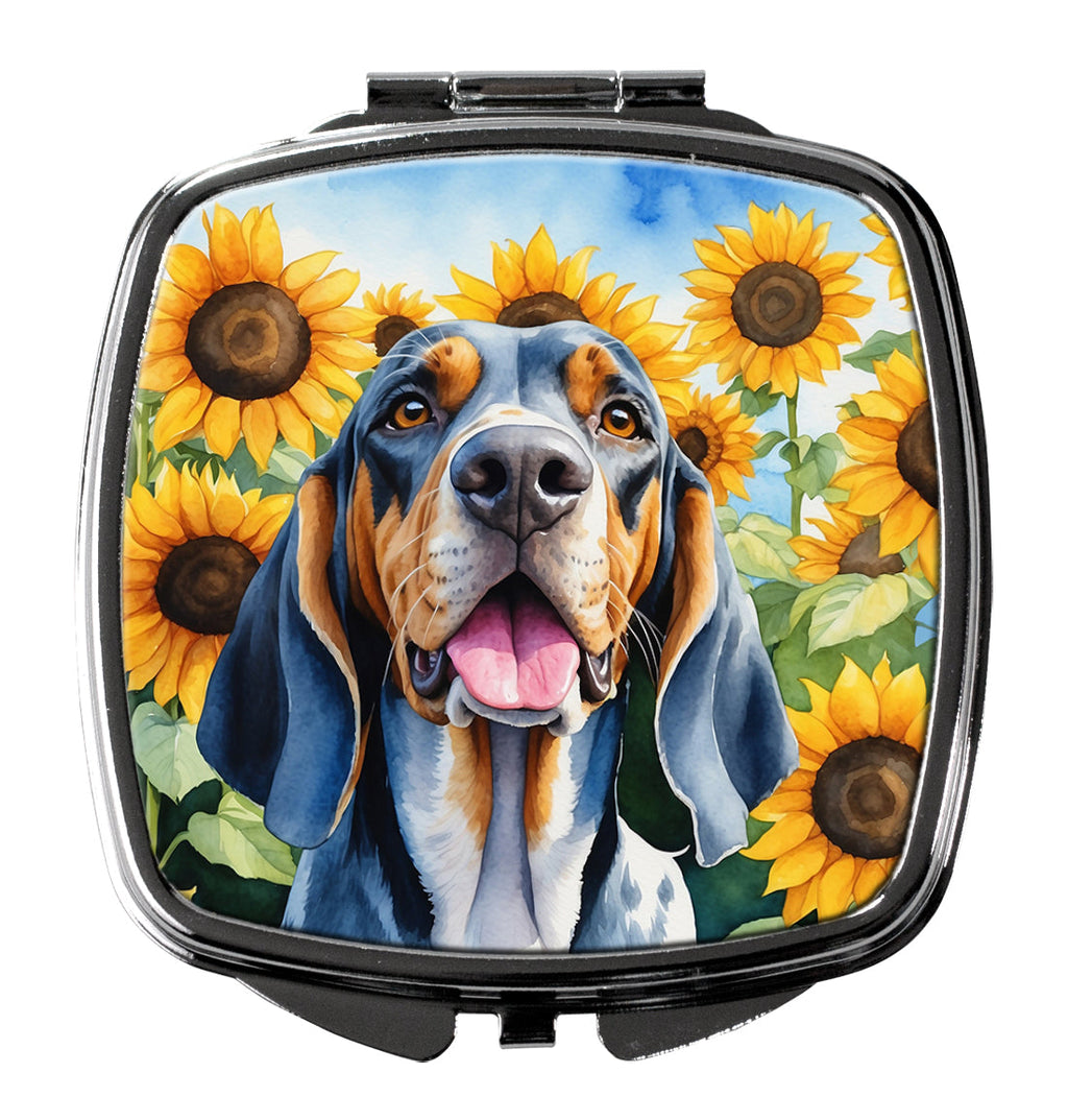 American English Coonhound in Sunflowers Compact Mirror Decorative Travel Makeup Mirror for Women Girls Gifts Pocket Makeup Mirror Folding Handheld