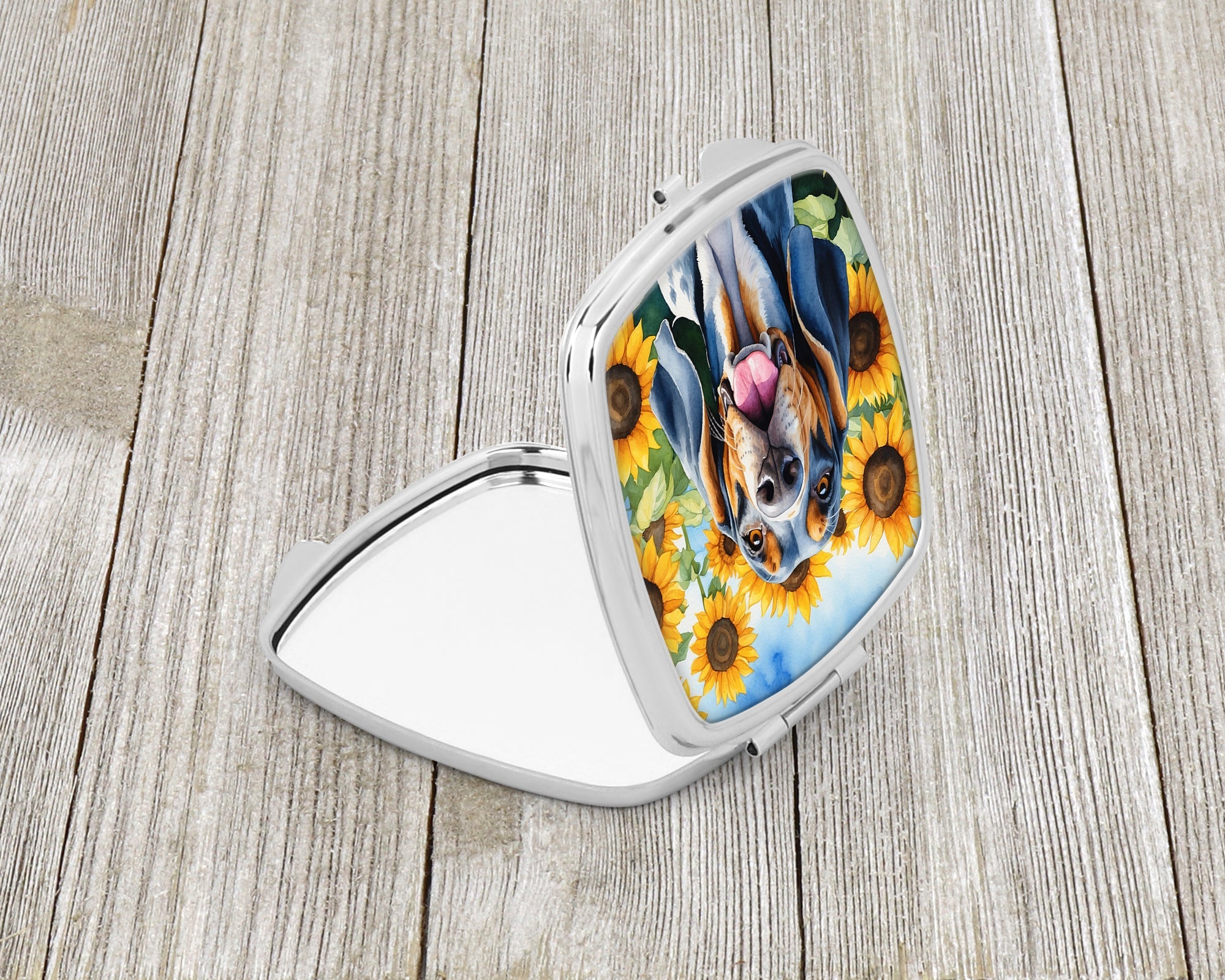 American English Coonhound in Sunflowers Compact Mirror Decorative Travel Makeup Mirror for Women Girls Gifts Pocket Makeup Mirror Folding Handheld