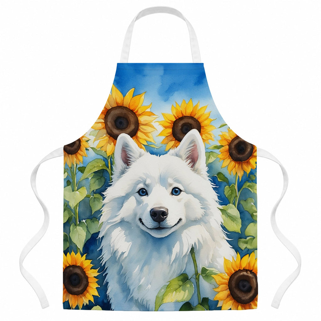 American Eskimo in Sunflowers Apron Cooking Kitchen Server Baking Crafts Gardening for Adult Women Men, Unisex, Large, Multicolor