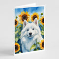 American Eskimo in Sunflowers Greeting Cards Pack of 8 Blank Cards with Envelopes Whimsical A7 Size 5x7