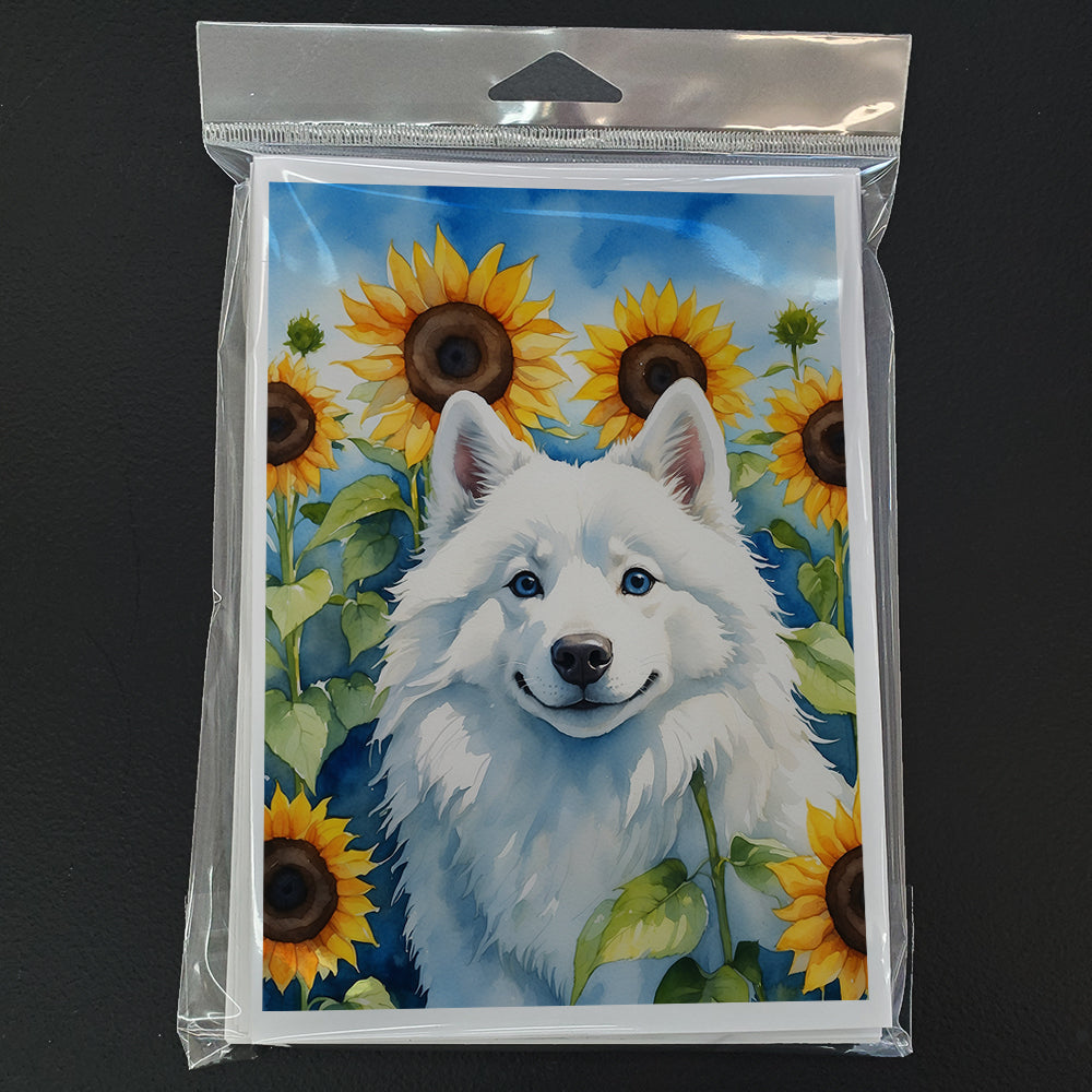 American Eskimo in Sunflowers Greeting Cards Pack of 8 Blank Cards with Envelopes Whimsical A7 Size 5x7