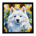 American Eskimo in Sunflowers Framed Metal Print Bathroom, Kitchen, Office, Home Decor Wall Art Ready to Hang, Square, 8X8