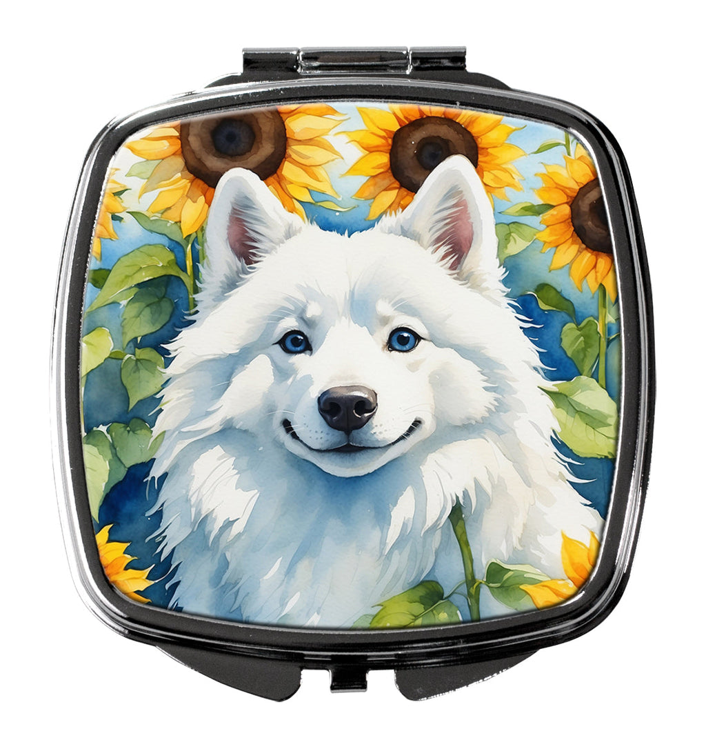 American Eskimo in Sunflowers Compact Mirror Decorative Travel Makeup Mirror for Women Girls Gifts Pocket Makeup Mirror Folding Handheld
