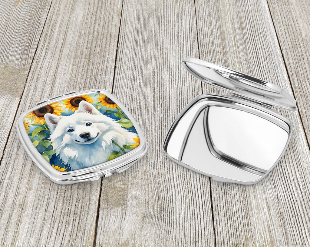 American Eskimo in Sunflowers Compact Mirror Decorative Travel Makeup Mirror for Women Girls Gifts Pocket Makeup Mirror Folding Handheld