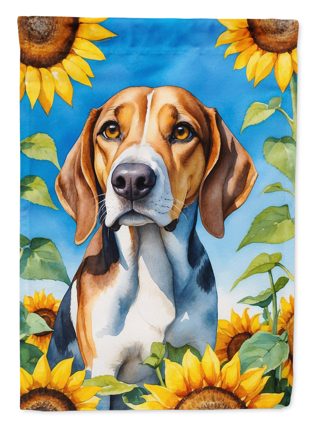 American Foxhound in Sunflowers House Flag 28x40 Porch Sleeve Pole Decorative Outside Yard Banner Artwork Wall Hanging, Polyester