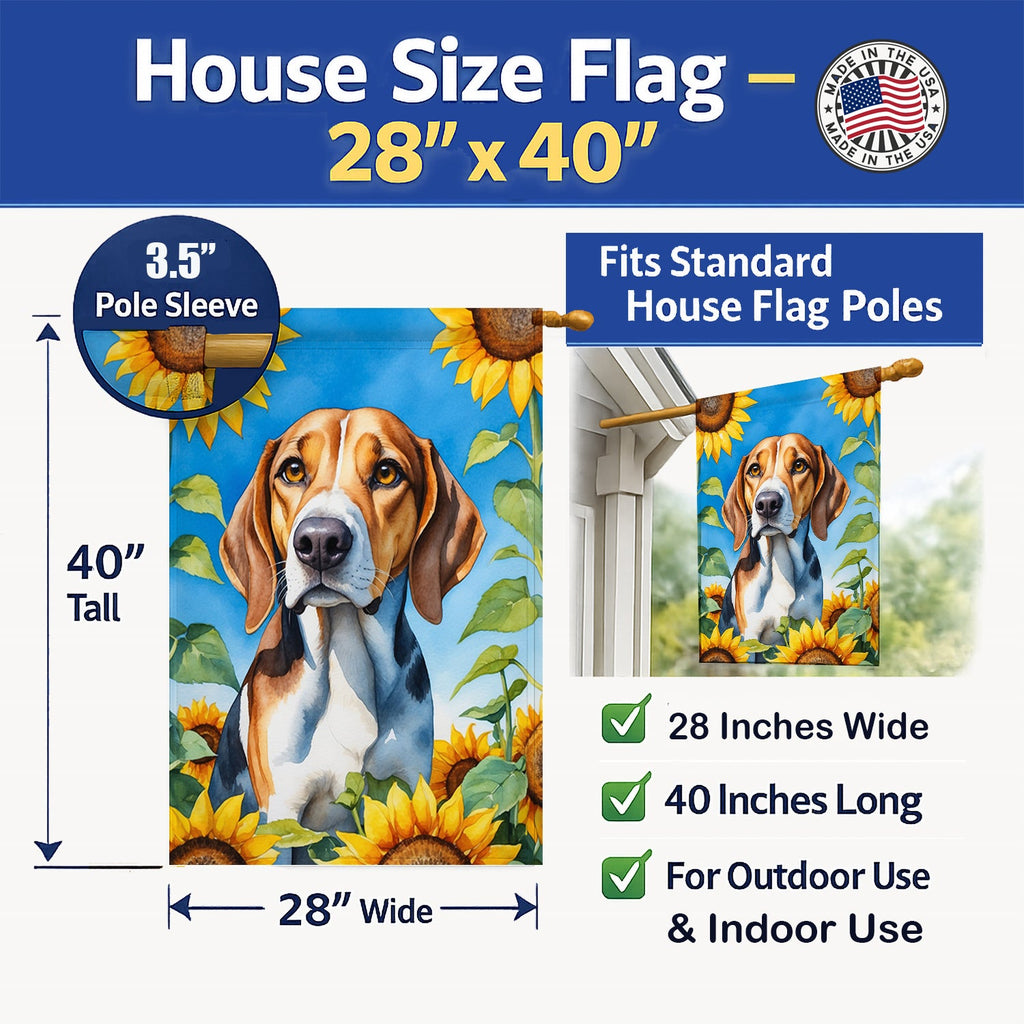 American Foxhound in Sunflowers House Flag 28x40 Porch Sleeve Pole Decorative Outside Yard Banner Artwork Wall Hanging, Polyester
