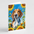 American Foxhound in Sunflowers Greeting Cards Pack of 8 Blank Cards with Envelopes Whimsical A7 Size 5x7