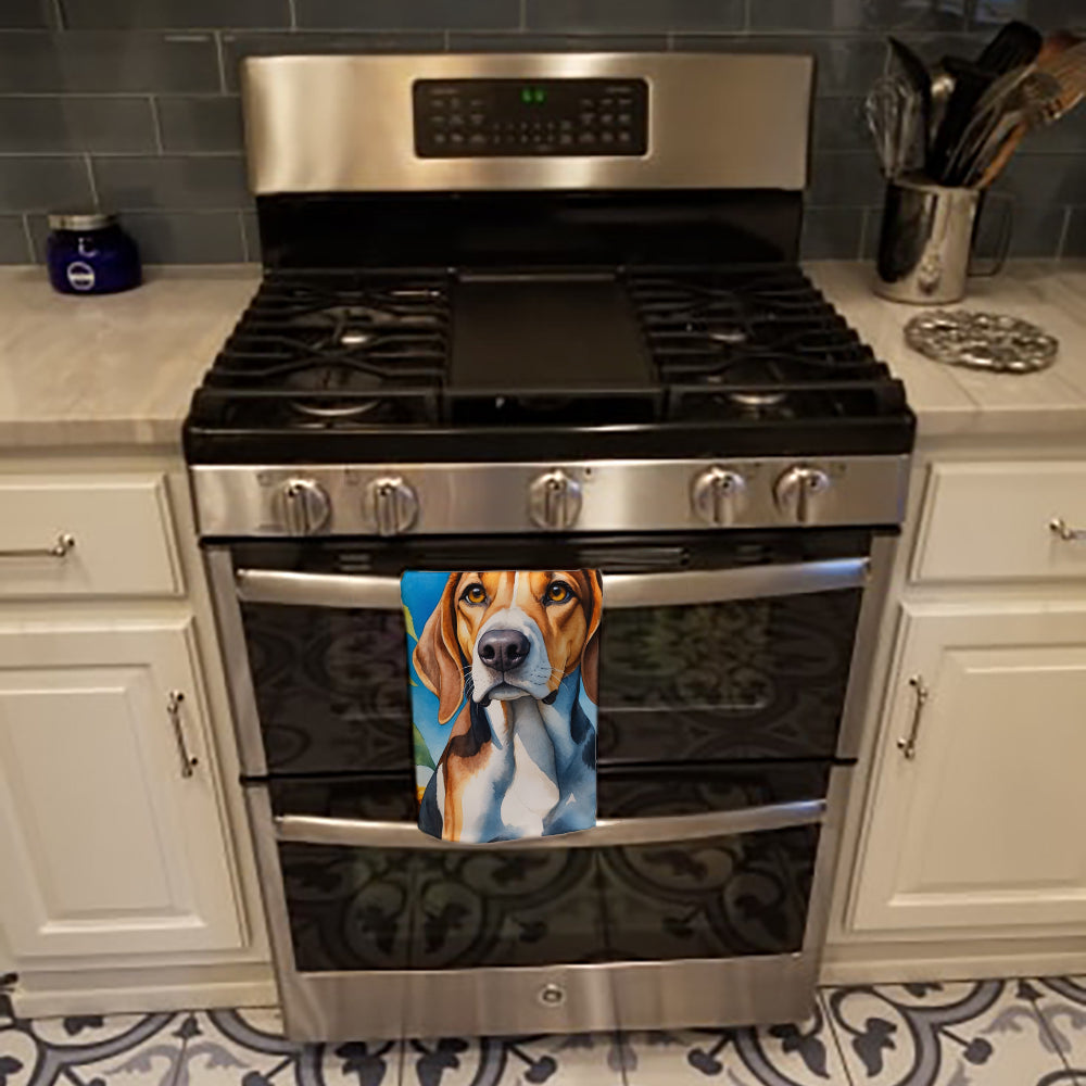American Foxhound in Sunflowers Kitchen Towel Velour Plush Front and Cotton Loop Back Machine Washable