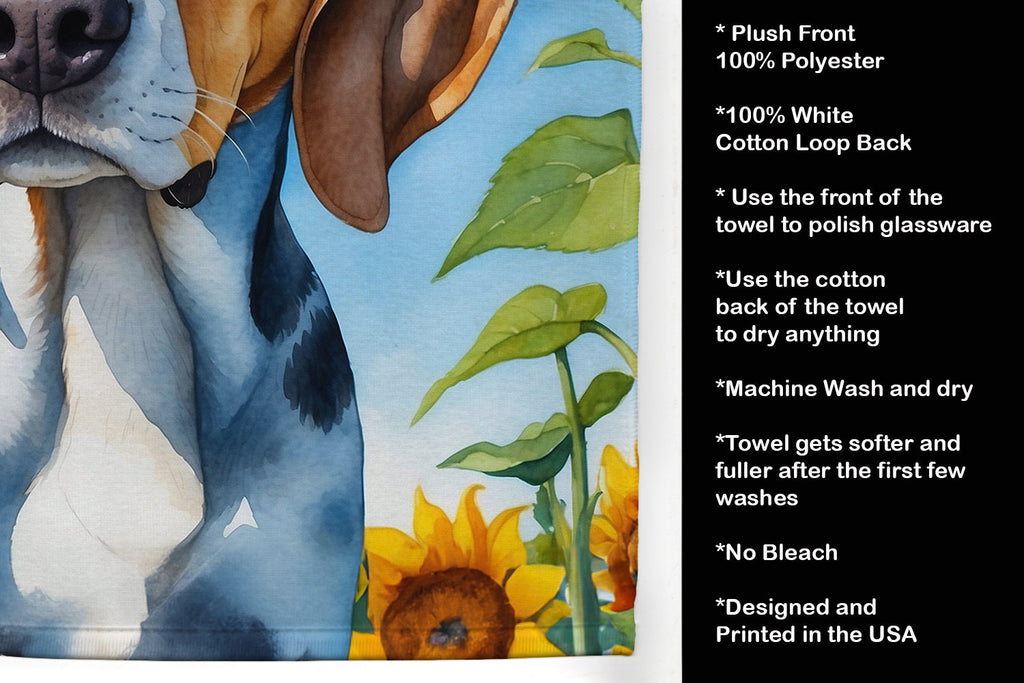 American Foxhound in Sunflowers Kitchen Towel Velour Plush Front and Cotton Loop Back Machine Washable